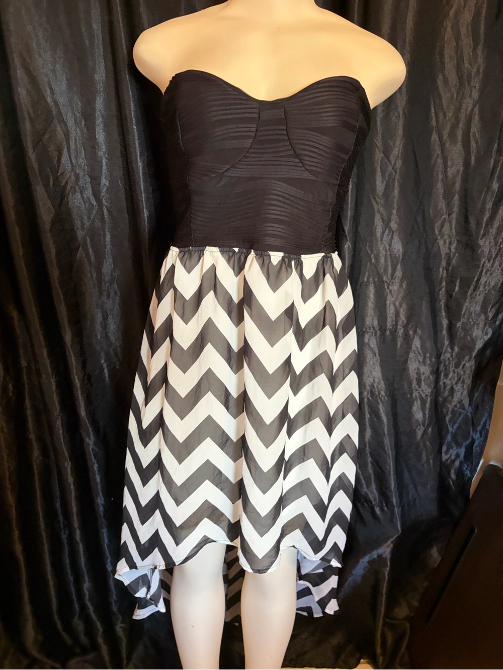 BONGO Black Strapless Dress with Black & White Chevron Skirt